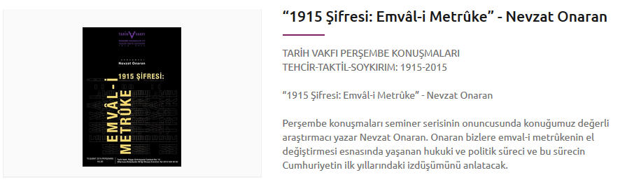 “1915 Şifresi: Emvâl-i Metrûke” - Nevzat Onaran